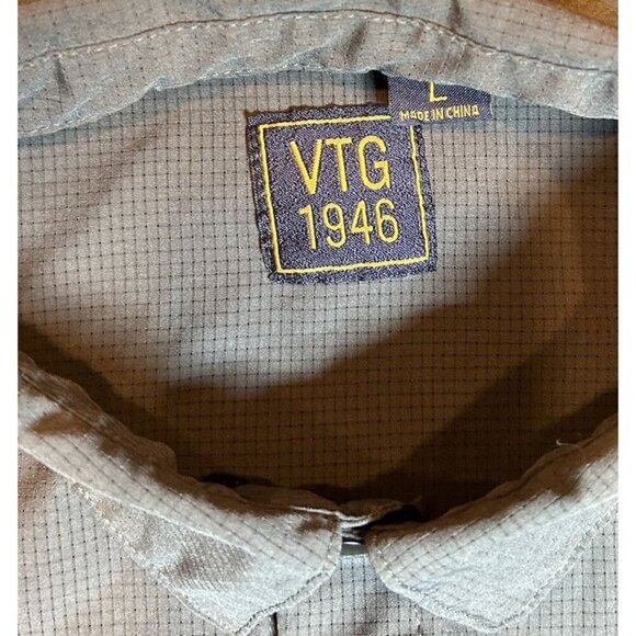 VTG 1946 Mens Button Down Breathable Shirt Gray Long Sleeve Pockets Men's Size L - Picture 7 of 11